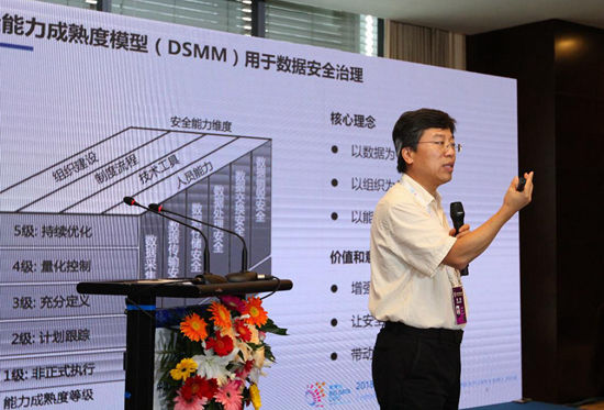 杜跃进在贵阳数博会上讲述DSMM（数据安全能力成熟度模型）在贵阳的实践经验。